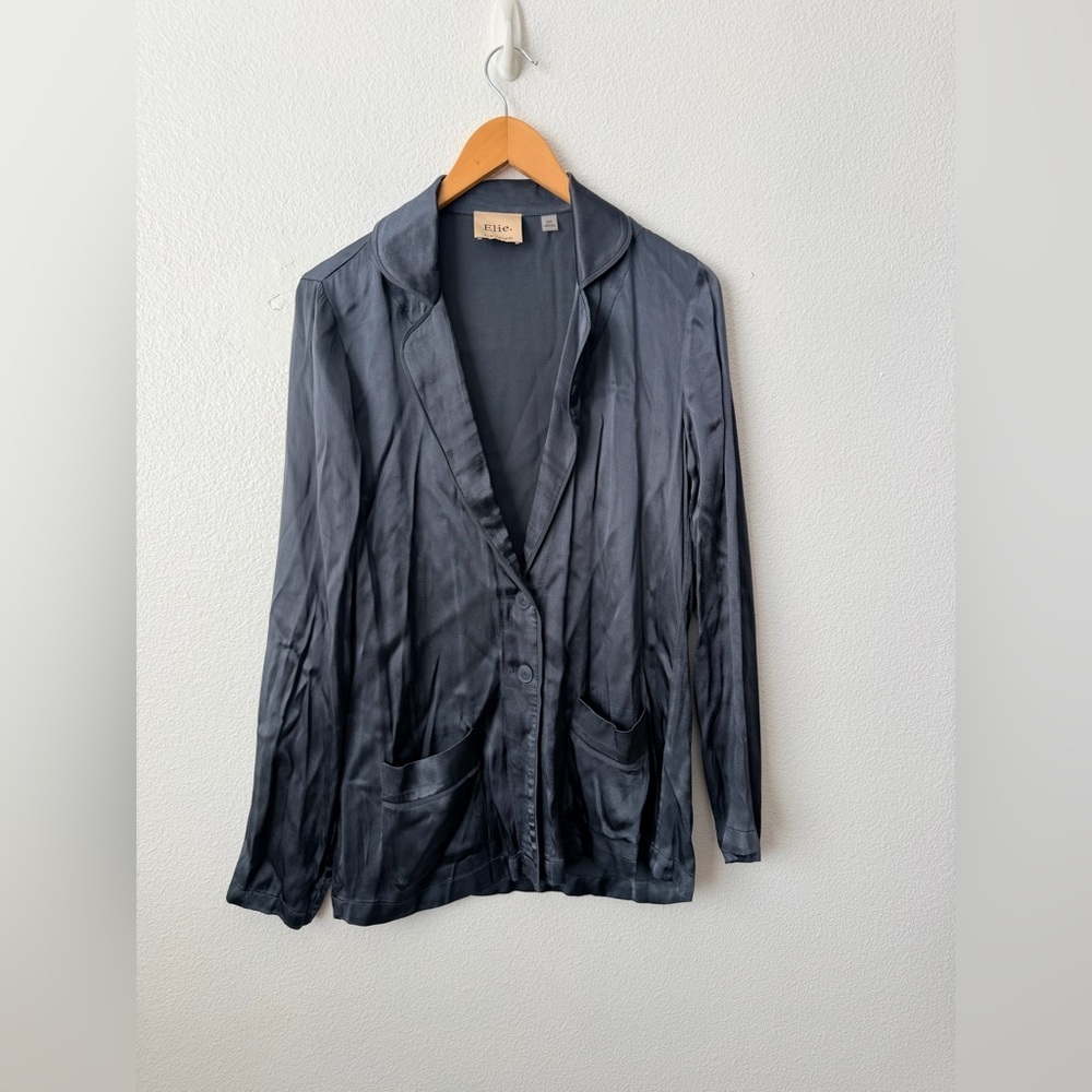 Elie Tahari Gray Rayon Blazer Jacket Button Front Pocket Lightweight Women’s S